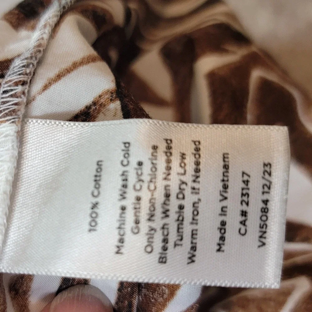 Talbots The Piper Pleated Midi Skirt Woodland Ferns Brown White Cotton Size 16
